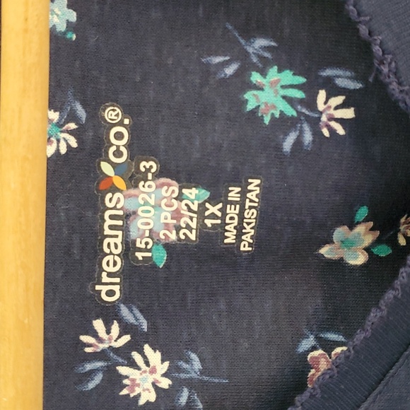 NWOT Dream Co. Sleepwear 2 pcs Short Sleeve Navy Floral print 1X 22/24 - Picture 4 of 7